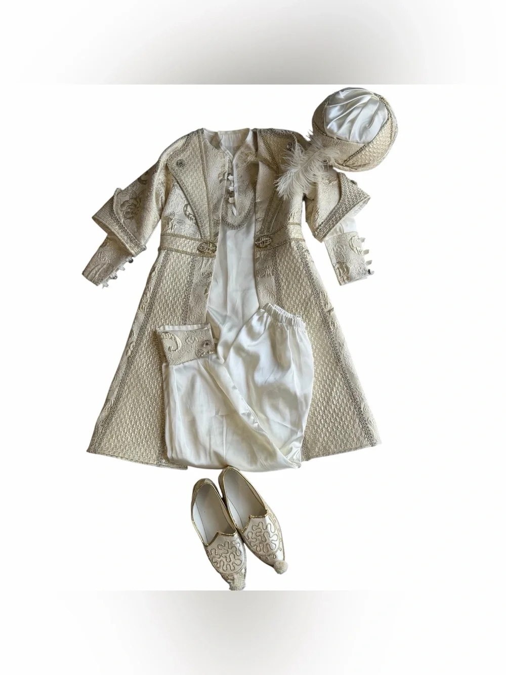 5 Piece Traditional Cream And Gold Embroidered Ottoman Prince Outfit